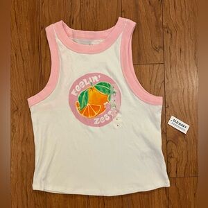 NWT Old Navy Large Women's Sleeveless Crew Neck Zesty Crop Tank Top White Pink